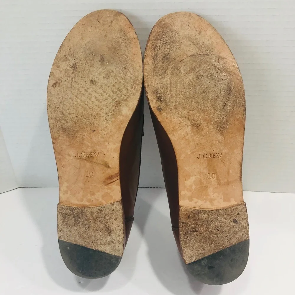 J Crew Ryan Penny Loafers Shoes Brown Leather Preppy Minimalist Flats Womens 10